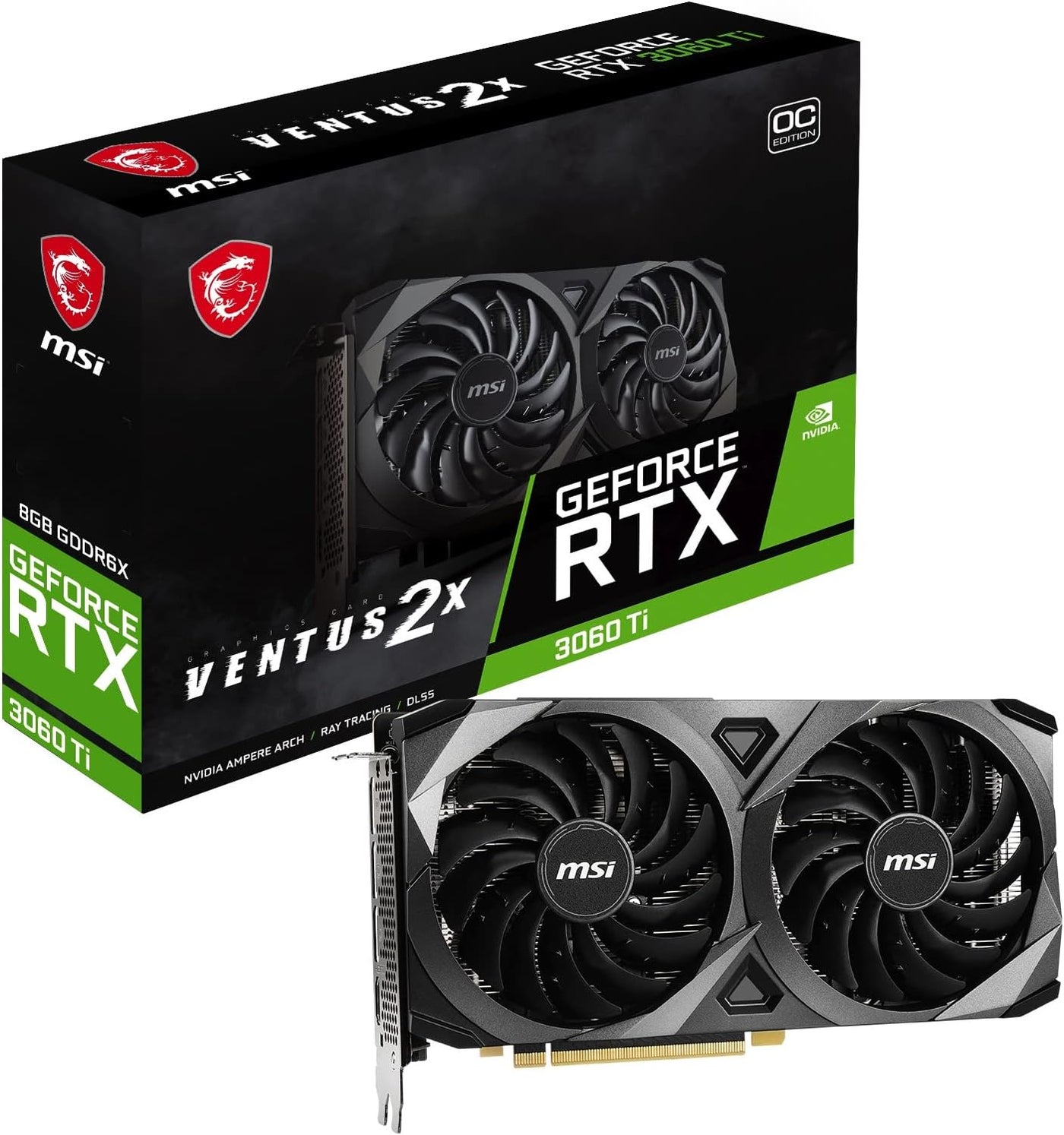 Gaming GeForce RTX 3060 Ti LHR 8GB GDRR6X, Boost Clock: 1695 MHz, 256-Bit, HDMI/DP, Nvlink, Torx Fan 3, Ampere Architecture OC Graphics Card (RTX 3060 TI Ventus 2X 8GD6X OC)